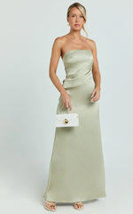 Robe longue Laurie - Robe bustier en satin drapé vert olive clair
