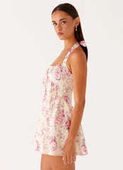 Mini-robe Rosalie à col halter – Imprimé floral rose vintage