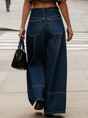 Casual Loose-fitting 100% Cotton Wide-leg Jeans