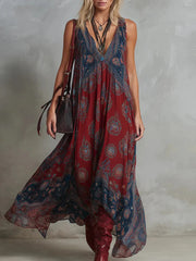 Women's Retro Paisley V-neck Flowy Dress