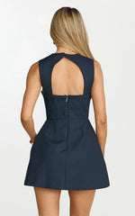 Robe Courte Garrett - Robe Évasée Col Carré Bleu Marine