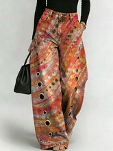 Women's Retro Geometric Floral Patterns Printed Stylish Cutout Casual Denim Jeans