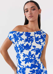Robe longue à épaules dénudées Pyper - Imprimé floral bleu