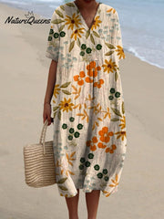 Women's Retro Floral Art Print Casual Flowy Dress