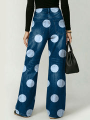 Polka Dot Decorative Pattern Women's Cotton Denim Pants