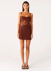 Mini-robe en dentelle Jordanna - Chocolat