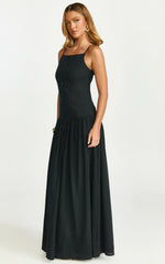 Robe longue Cortez - Robe boutonnée à encolure carrée et taille basse en noir
