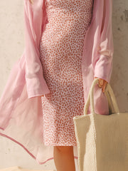 Pink Sheer Long Shirt & Pink Leopard Print Slip Dress 2-piece Set