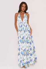 Robe longue dos nu Garden Of Light bleue