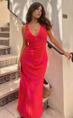 Robe mi-longue Jodie - Robe nuisette col en V à motif floral rose