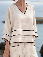 Women'S Casual V-Neck Printed Wide-Leg Pants Set