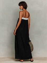 Retro Lace-trimmed Cotton-linen Maxi Slip Dress