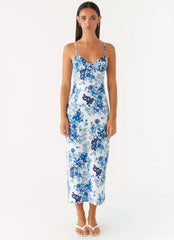 Robe midi Take Chances - Bleu ciel serein fleuri