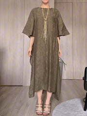 Women's Solid-color Round-neck 3/4-sleeve Casual Loose-fit Dress