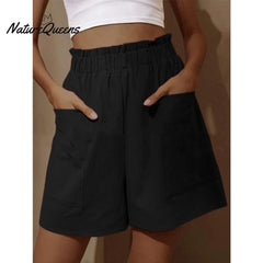 Cotton and Linen Wear High-waisted Shorts with Buds