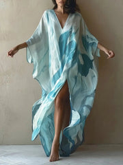 Women's Artistic Watercolor Print Vacation-style Maxi Dress