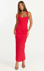 Robe midi Lila - Robe moulante rouge à corset et col en V
