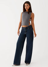 Jean en jean taille basse Keanna - Denim délavé