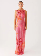 Robe longue Sorella - Imprimé rose tropical