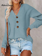 🧹Women'S Solid Color Casual V-Neck Pullover Sweater