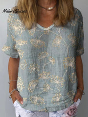 Women'sDandelionArt Print Casual Cotton And Linen Shirt