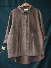 Women's Casual Solid Color Pleated Cotton And Linen Shirt