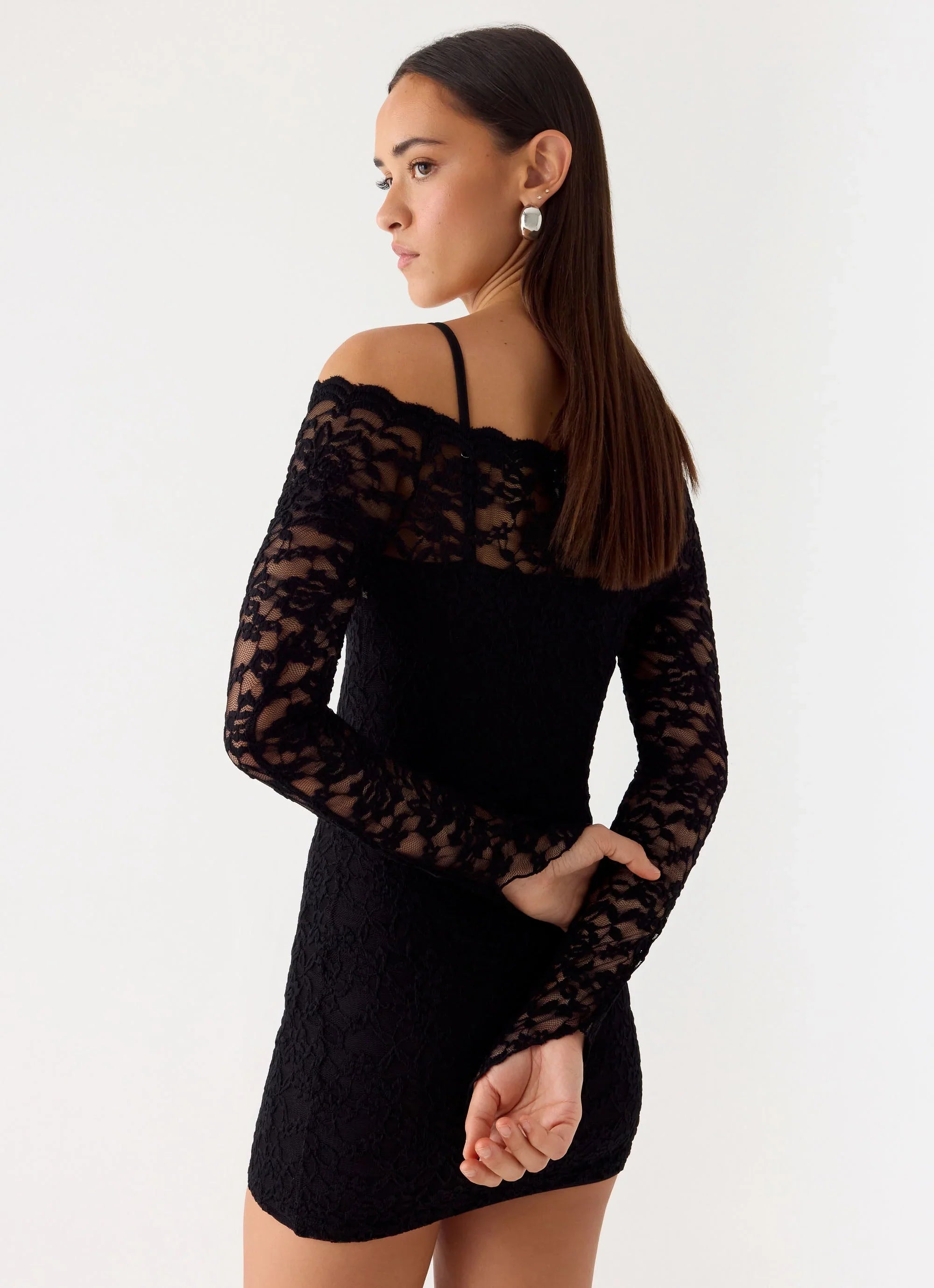 Mini-robe en dentelle Just This Once - Noir