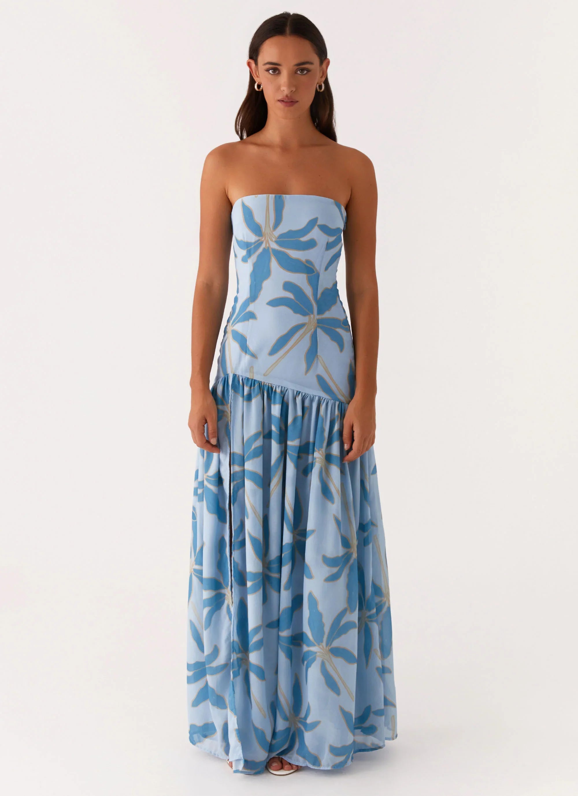 Robe longue sans bretelles Eden – Bleu opulent