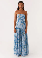 Robe longue sans bretelles Eden – Bleu opulent