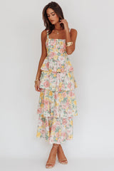 Robe longue fleurie à volants étagés Provence Bloom