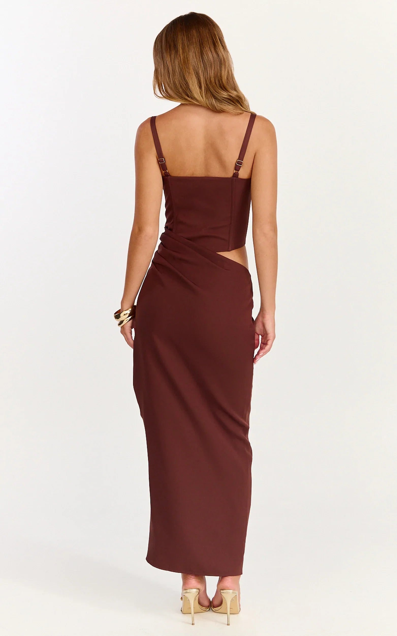 Robe longue Jonas - Robe bustier corset drapée à la taille couleur chocolat