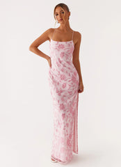Robe longue perlée Bright Lights - Rose