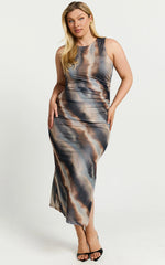 Robe midi Loralie - Robe moulante col montant en maille tie-dye marron