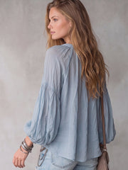 Cozy Retro Cotton-linen Shirt With Lantern Sleeves