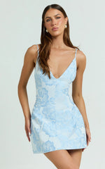 Robe Gianni - Robe trapèze décolletée à dos nu bleu clair