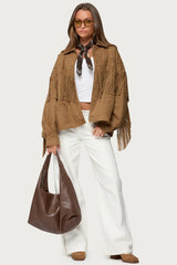 Veste en simili-daim à franges Evonka