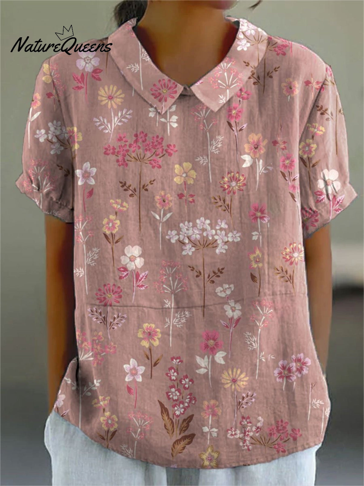 Women's FloralPrint Casual Cotton And Linen Shirt
