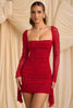 Mini-robe drapée à col bénitier orné Rouge vif