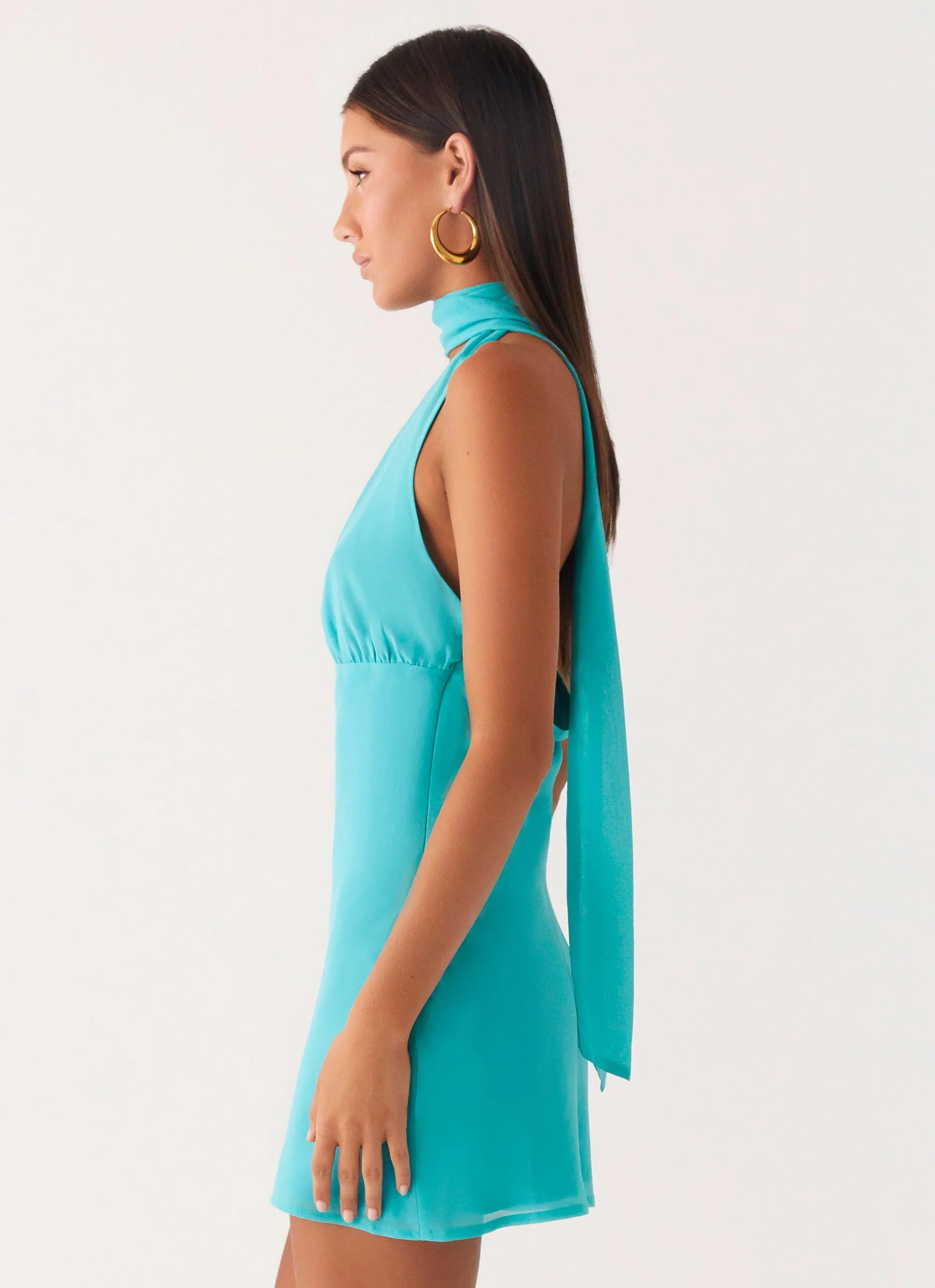 Mini-robe Melisande à col écharpe - Bleu sarcelle