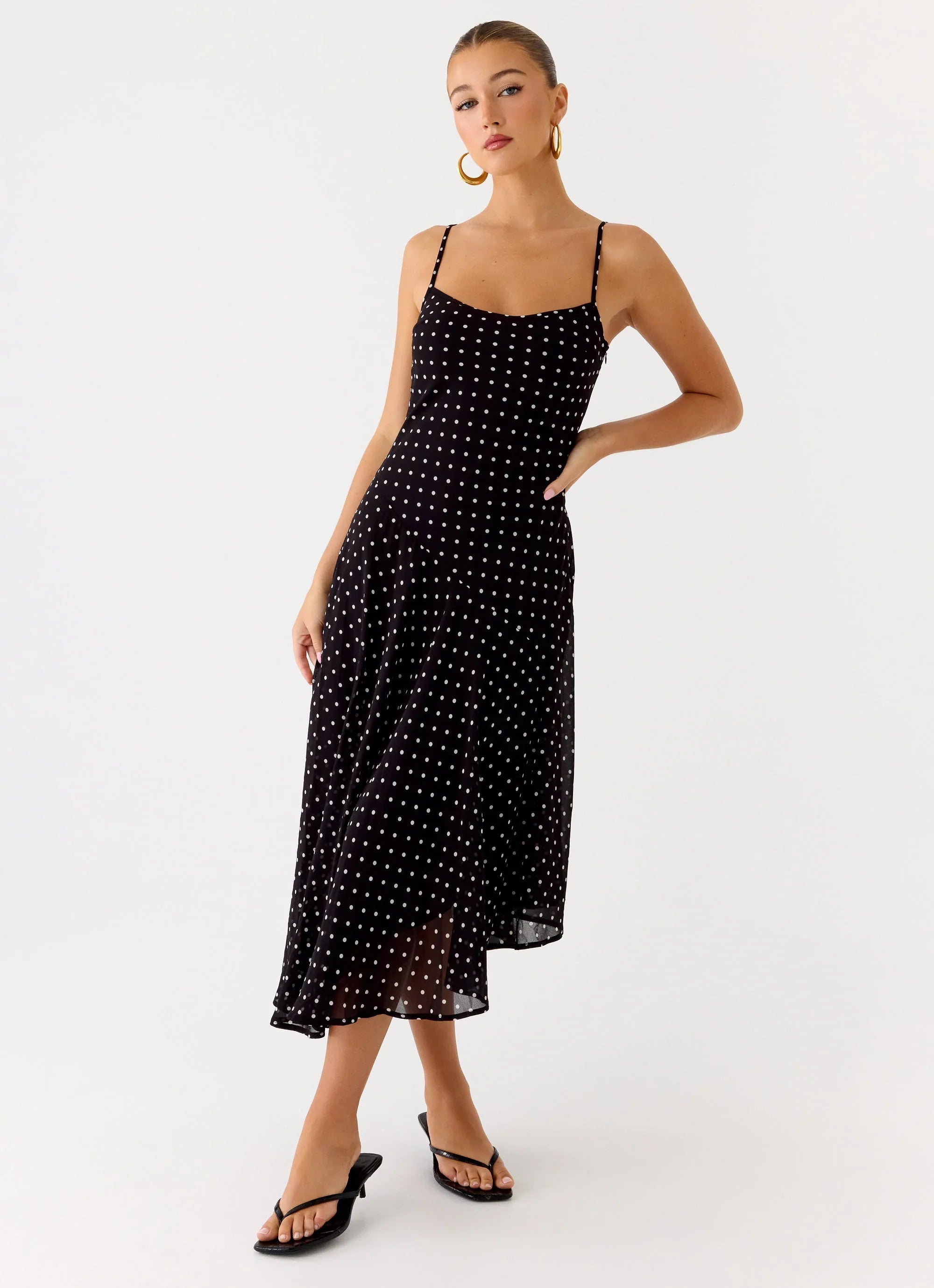 Robe midi Keep You Waiting - à pois noirs