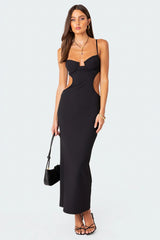 Robe longue côtelée avec découpes et bonnets