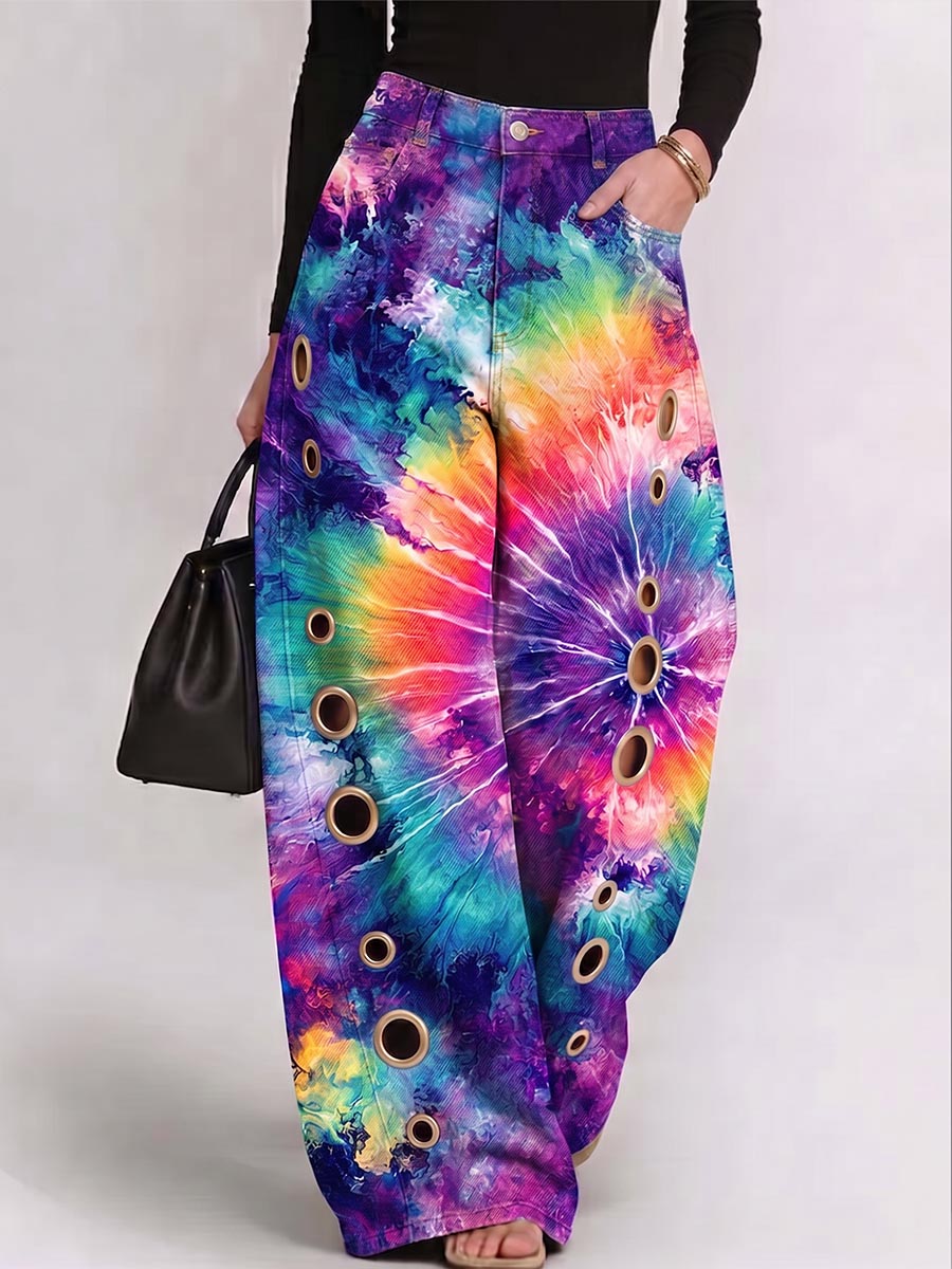 Women's Abstract Print High-waisted Wide-leg Jeans