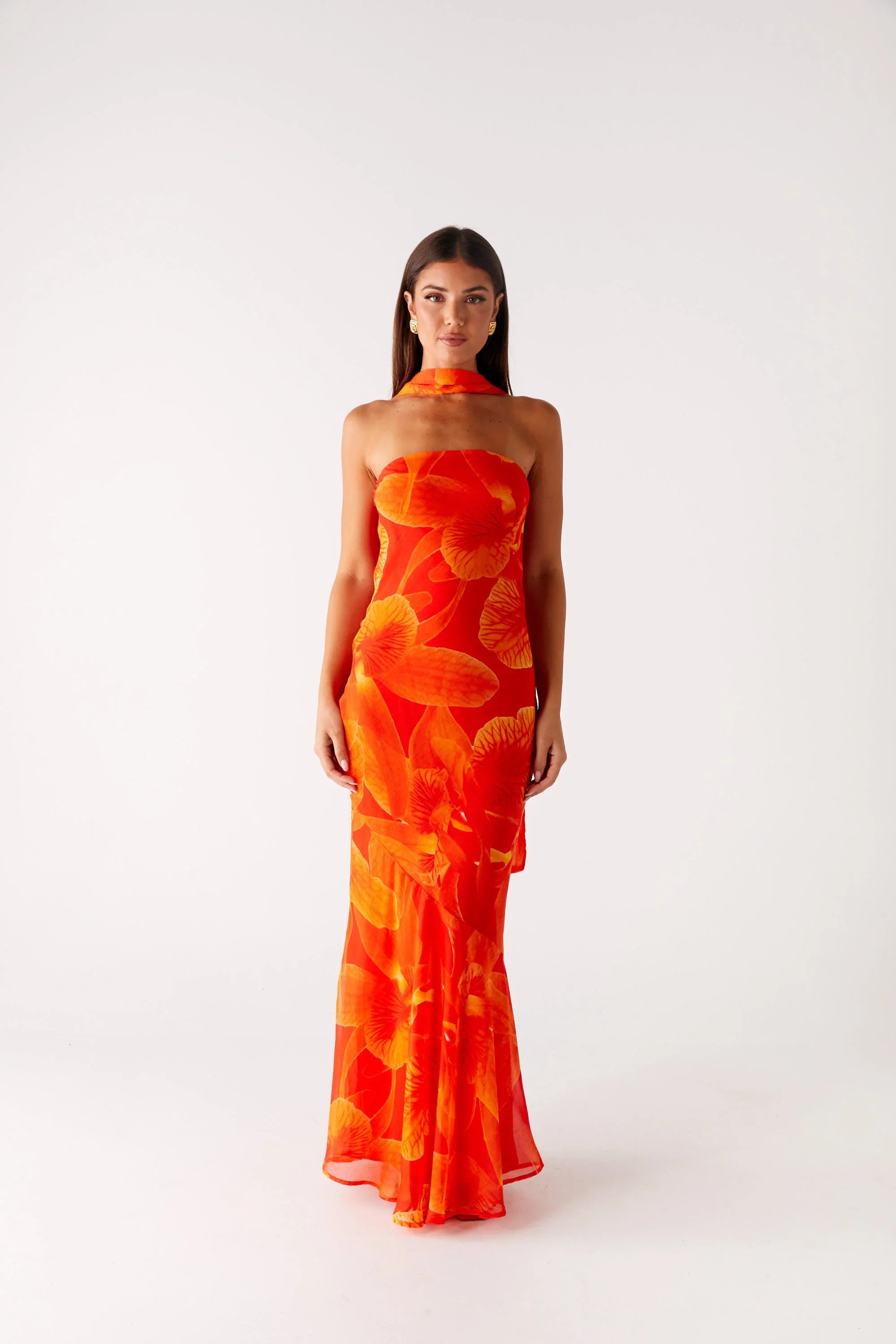 Robe longue Under The Pagoda - Imprimé floral orange