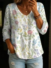 Artistic Floral Cotton Shirt — Women's Elegant, Casual, Versatile, And Soft Cotton Top