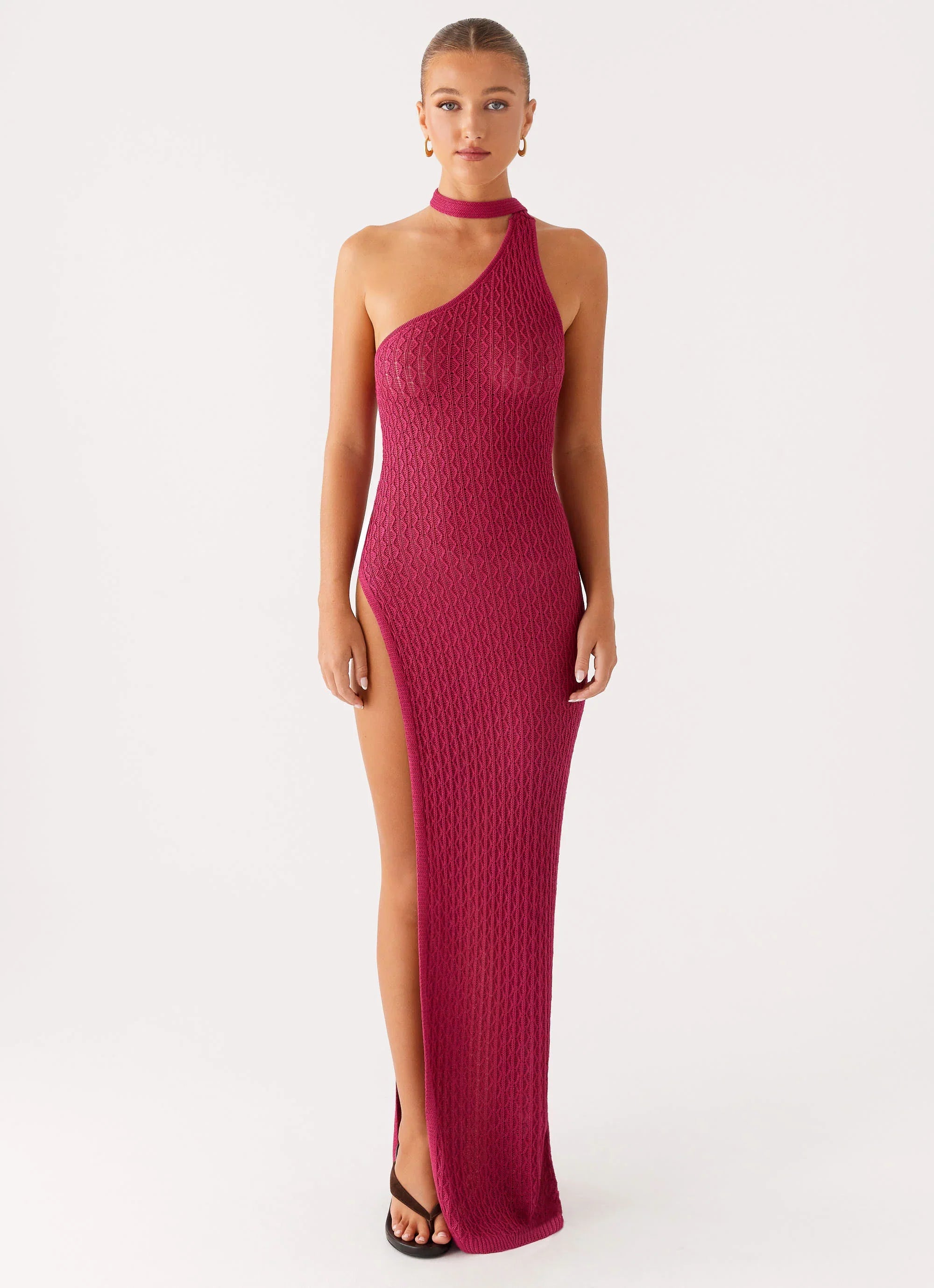 Robe longue en maille Carryn - Rose vif