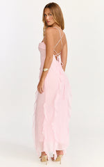 Robe Connie Mi-Longue - Robe Rose à Volants