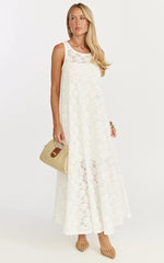 Robe longue Bella – Robe droite en dentelle blanc cassé