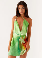 Mini-robe Aiva - Motif floral vert