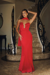 Robe longue sans bretelles en satin Wild Blossom - Rouge