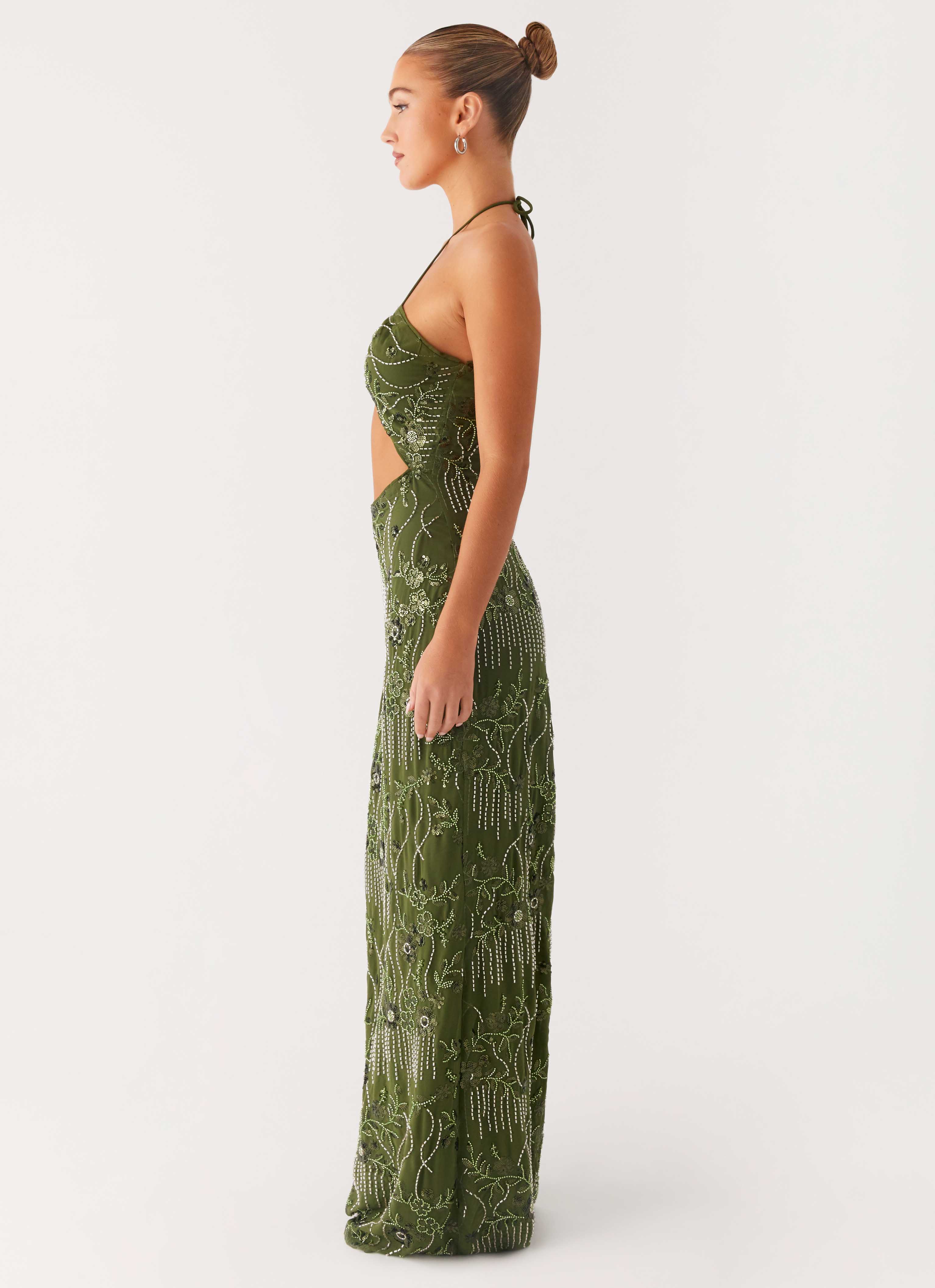 Robe longue perlée Phoenicia - Kaki